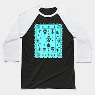 Día De Los Muertos - light teal - Papel Picado - Black Skulls Baseball T-Shirt